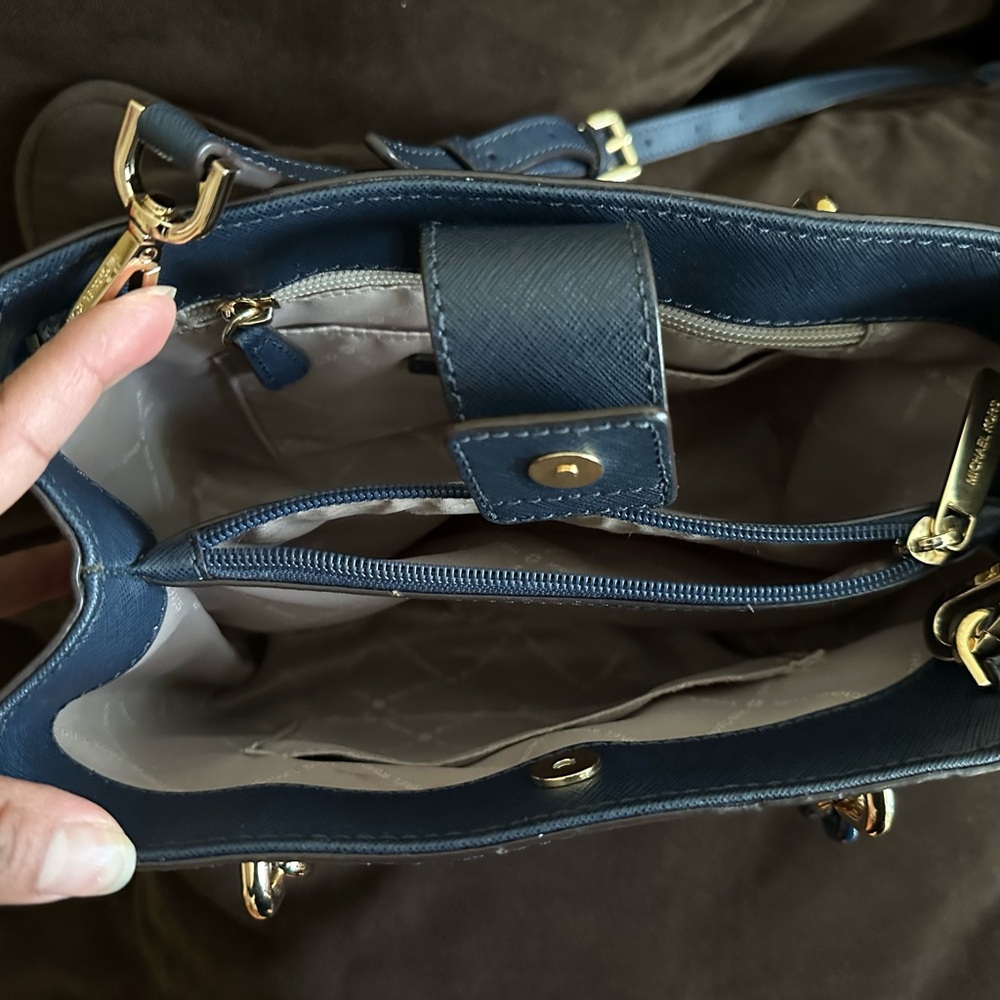 Michael Kors Sophia North South Navy Floral Crossbody Satchel with Gold Accents - Picture 5 of 11